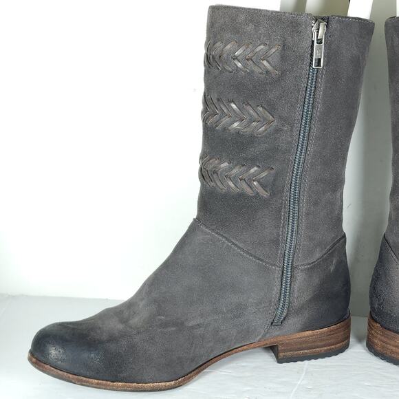 UGG Women's Caylin US 7 Gray Burnished Suede Braided Zip Riding Boots - Picture 6 of 16